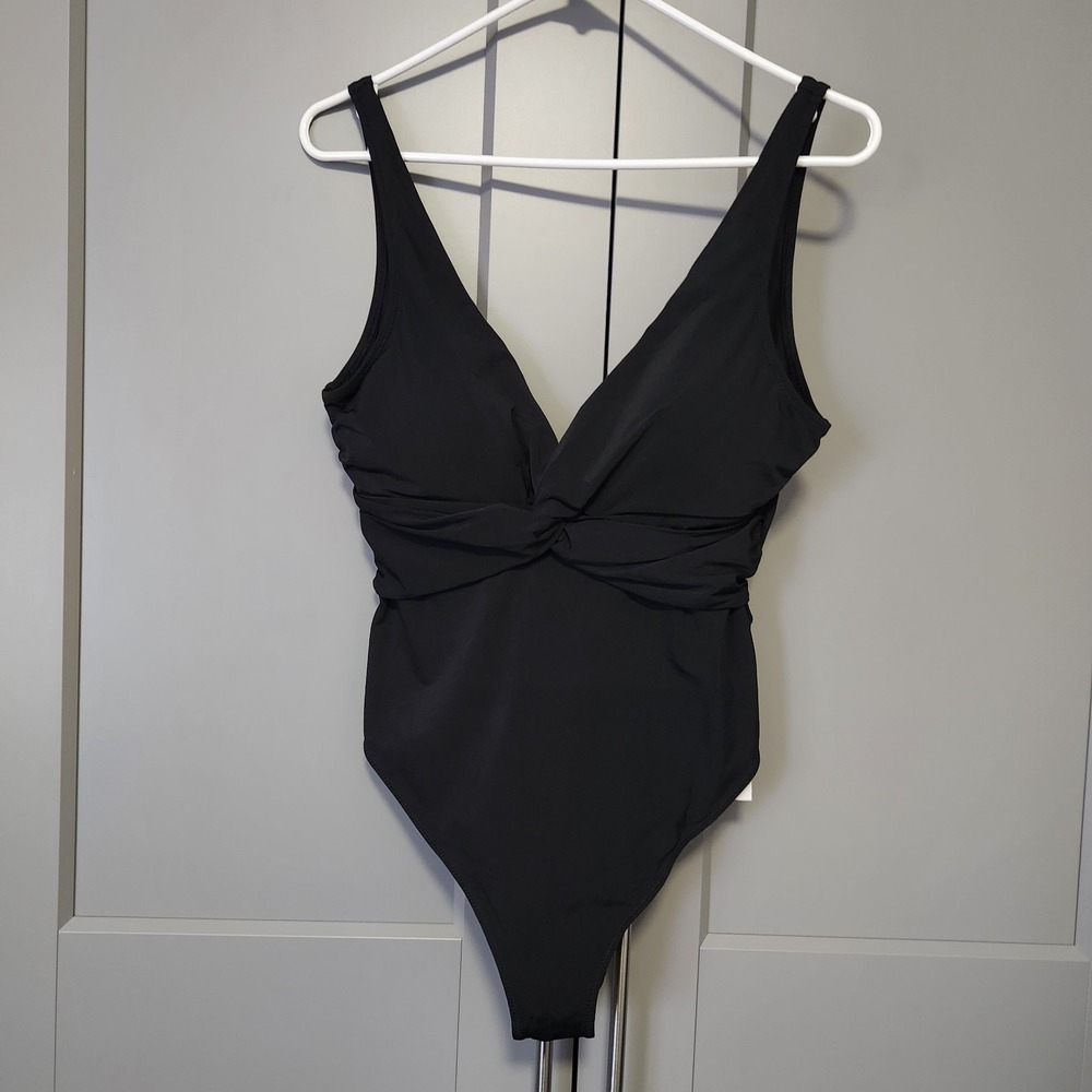 New & Other Stories Swimsuit Womens Button Up One Piece Bathing Suit Black 10